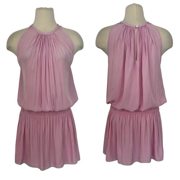 Ramy Brook Paris Halter Sleeveless Mini Dress Smocked Waist Pink M NWT - Picture 1 of 13